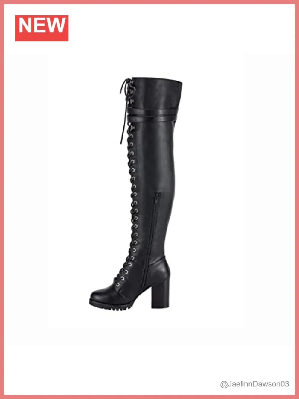 Over The Knee Lace Up Leather Boots with Zip & Buckle High Heel Tall Boots